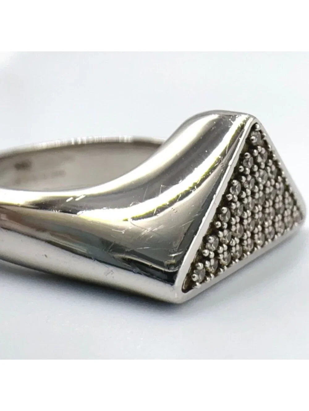 Prada Triangle Logo Pavestone Rhinestone 925 Sterling Silver Clear Ring